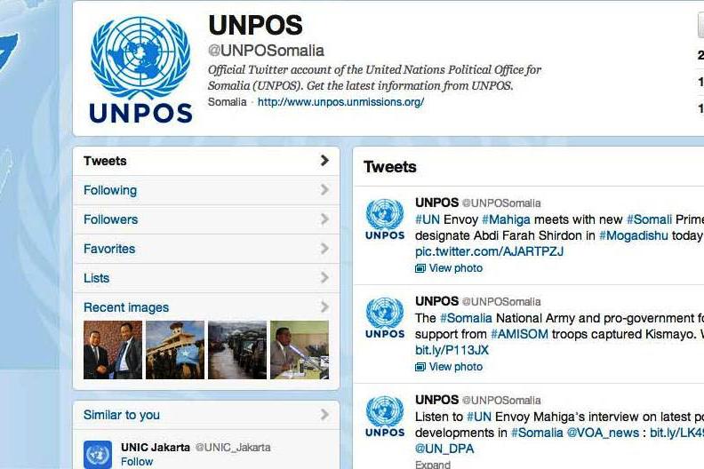 "@UNPOSomalia @UN @UN_DPA Ambassador Mahiga should be congratulated for making this possible, he worked tirelessly for a better change," tweeted by Harbi Kullane ‏@Xarbi in Mogadishu, an example of interaction on the UNPOS Twitter account.
