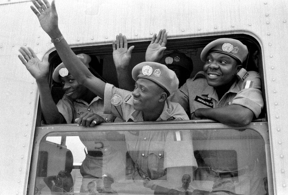 UN police officer from Nigeria are departing Leopoldville by train on 1 June 1961. UN Photo